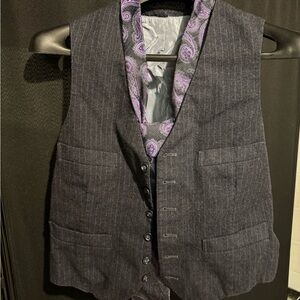 Men's Gray Pinstripe Vest with Purple Paisley Lining
